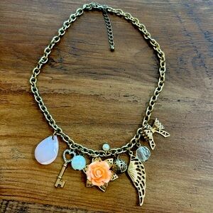 Vintage Charm Necklace Adjustable 🔑 🌸 🪽